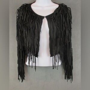 INC International Concepts Shrug Womens medium Black Fringe Western Boho Funky